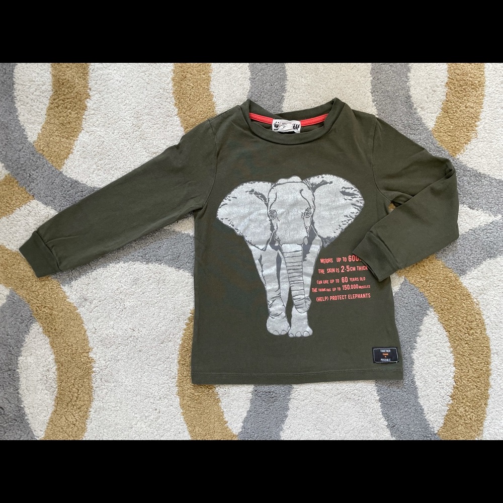 H&M elephant WWF long sleeve, size 4-6y